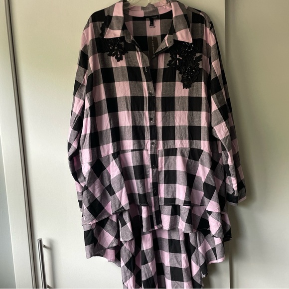 Lane Bryant pink black embellished flannel top - Picture 1 of 7
